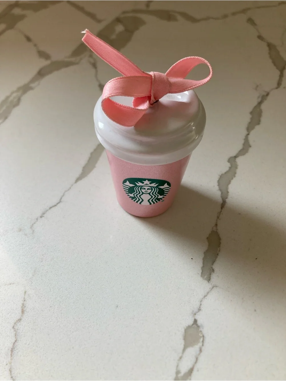 Starbucks logo pink glitter white ceramic holiday hot cup novelty ornament ribbo